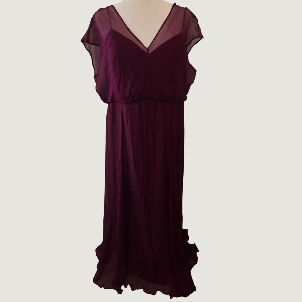 Amsale Silk Dress Gown Chiffon Crimson Autumn Wedding Guest Bridesmaid Mother